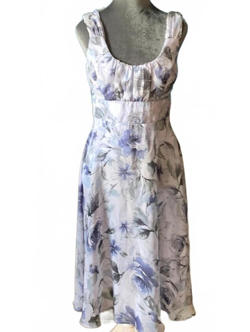 Dressbarn Floral A-Line Midi Dress 10 Blue Cottagecore Fairycore Romantic Summer